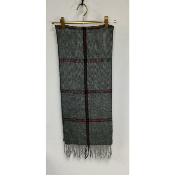 Vintage Cashmink Scarf, Unisex, Gray and‎ Red, OS - Picture 3 of 9